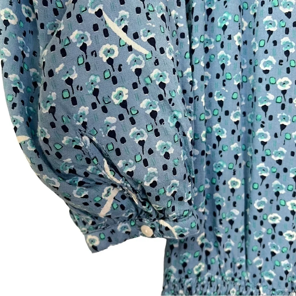 Poupette St. Barth Short Jumpsuit Clara Off Shoulder Blue Geo Flower Print L